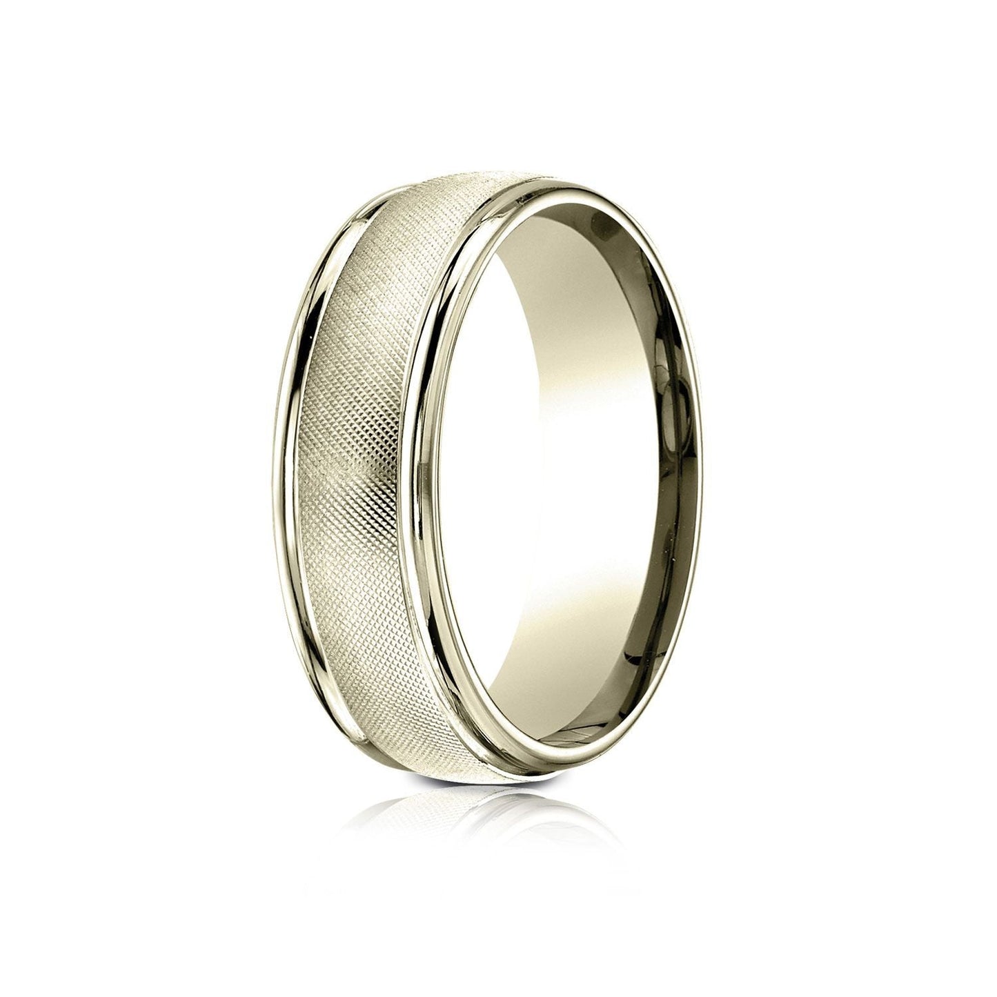7mm Florentine Center High Polish Round Edge Carved Wedding Band, in 14K Yellow Gold | RockHer