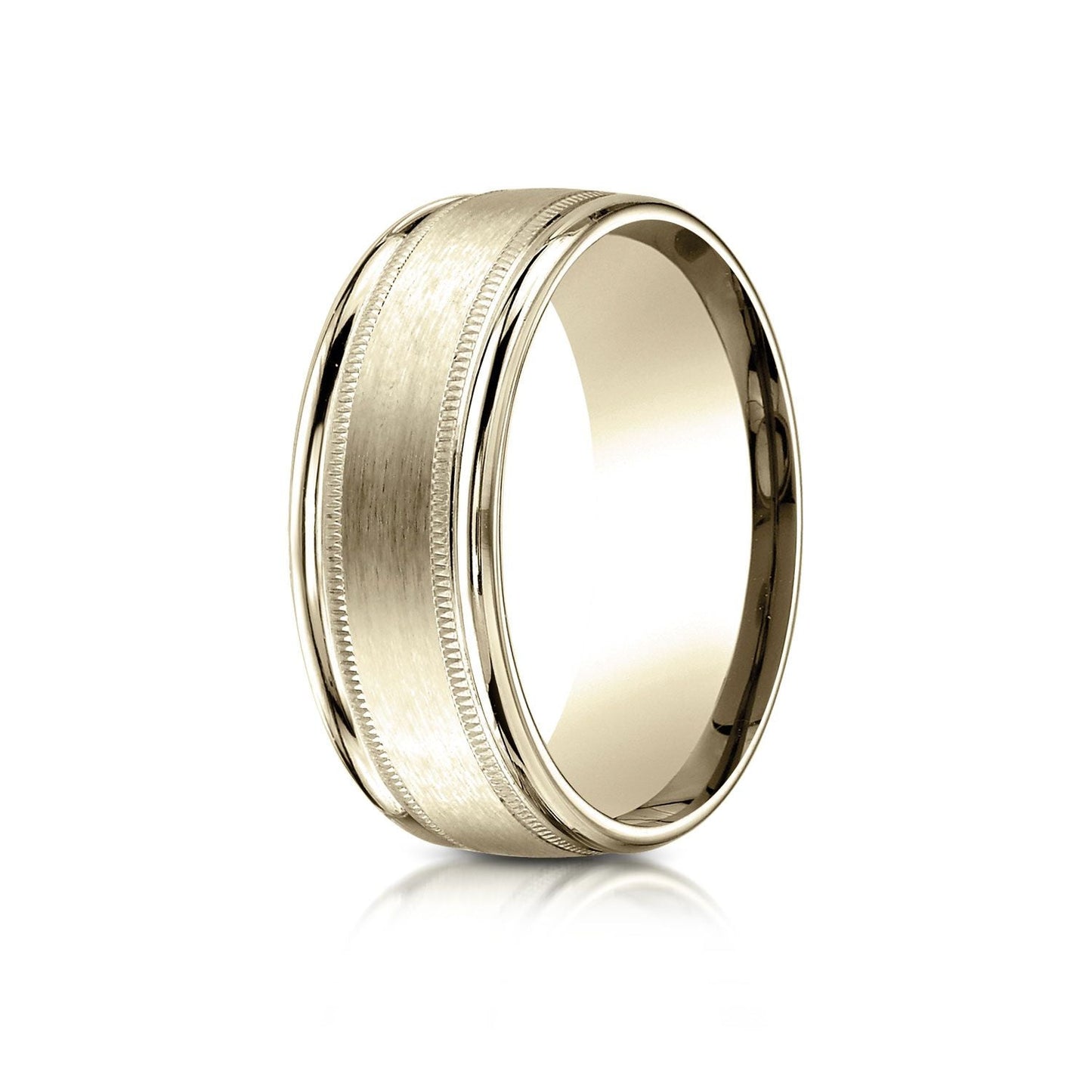 8mm Satin Finish Milgrain Round Edge Carved Wedding Band, in 14K Yellow Gold | RockHer