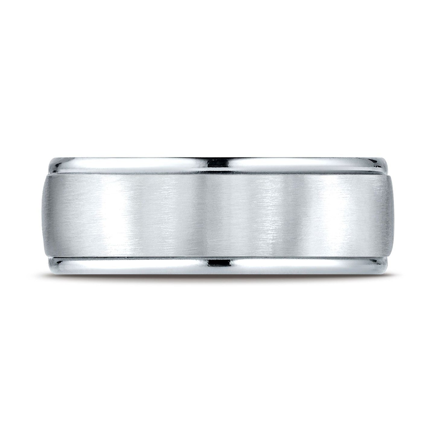 8mm Satin Finish High Polished Round Edge Carved Wedding Band, in Platinum | RockHer