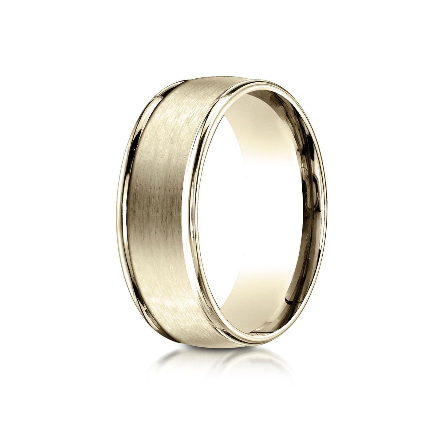 8mm Satin Finish High Polished Round Edge Carved Wedding Band, in 18K Yellow Gold | RockHer