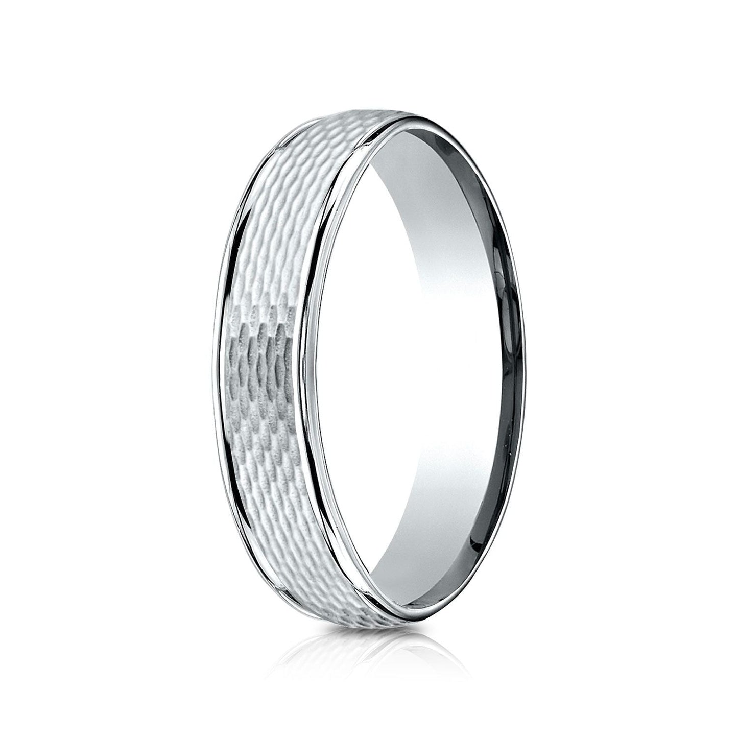 4.5mm Round Edge Mesh Center Carved Wedding Band, in 18K White Gold | RockHer