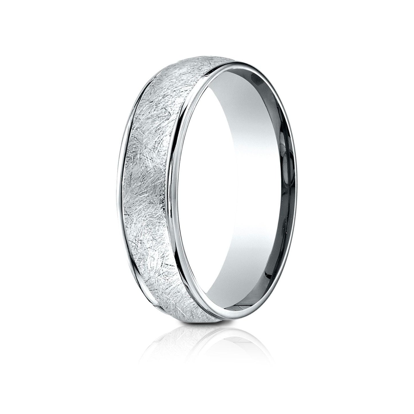 6.5mm Round Edge Swirl Finish Carved Wedding Band, in 14K White Gold | RockHer