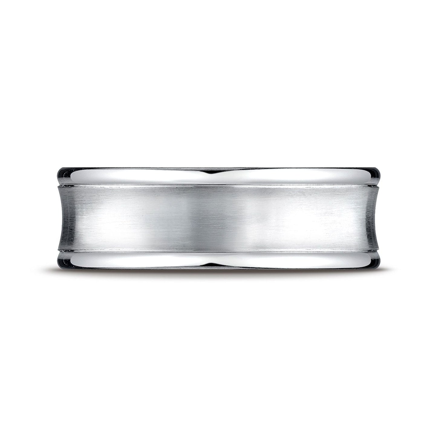 7.5mm Satin Finish High Polished Round Edge Carved Wedding Band, in Platinum | RockHer