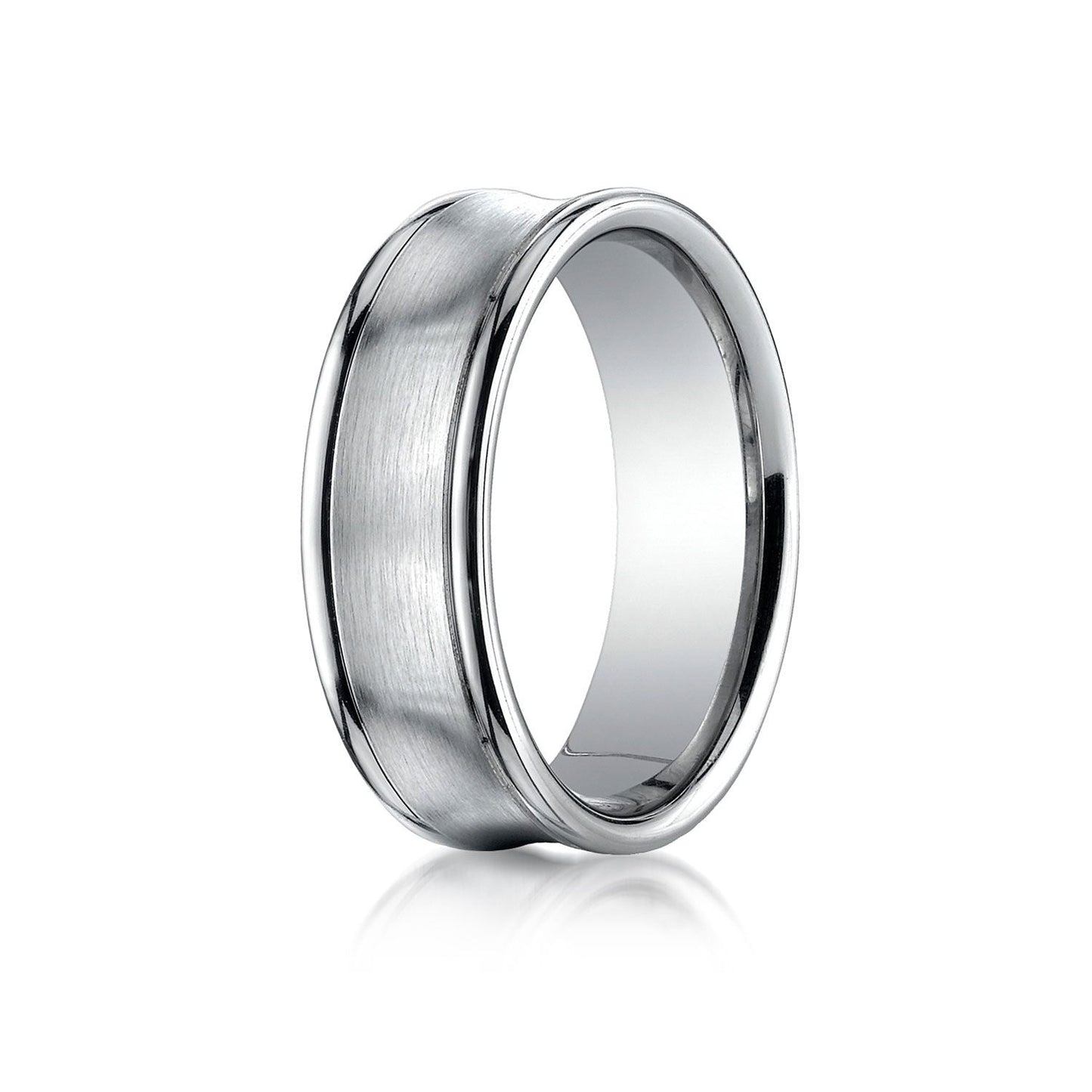 7.5mm Satin Finish High Polished Round Edge Carved Wedding Band, in 14K White Gold | RockHer
