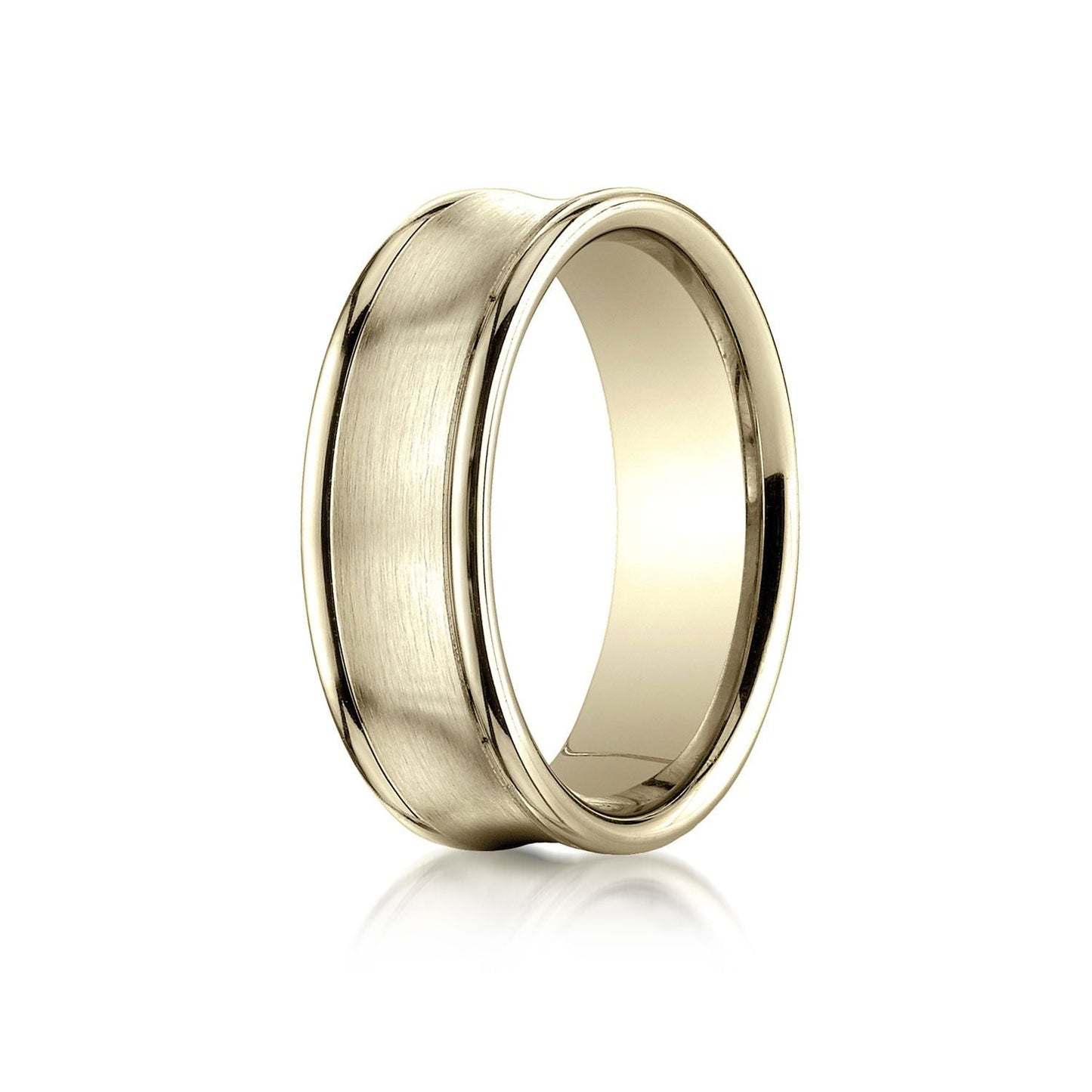 7.5mm Satin Finish High Polished Round Edge Carved Wedding Band, in 14K Yellow Gold | RockHer