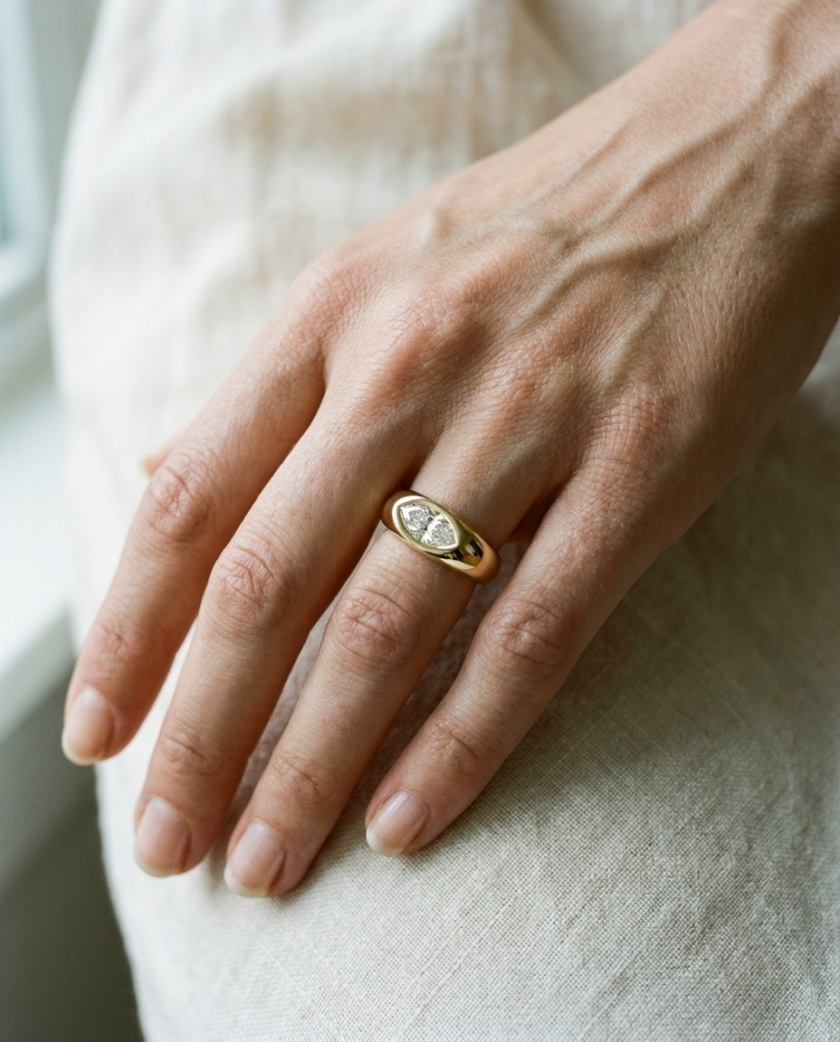 The Remi Select — Bezel-Set Cigar Band Marquise in 18K Yellow Gold