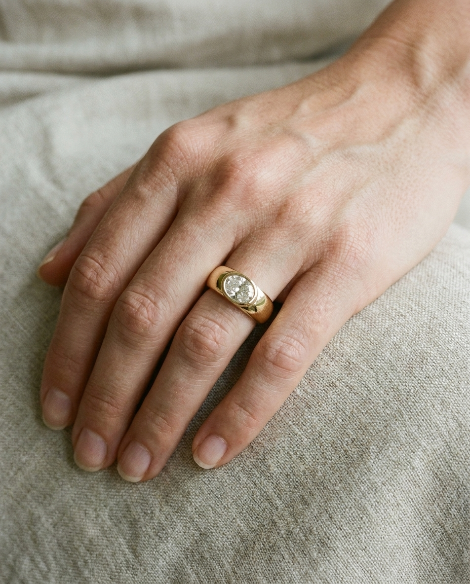 The Remi — Bezel-Set Cigar Band Oval in 18K Yellow Gold