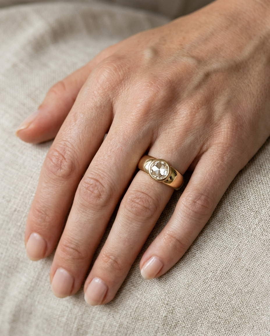 The Remi Select — Bezel-Set Cigar Band Rose Cut in 18K Yellow Gold