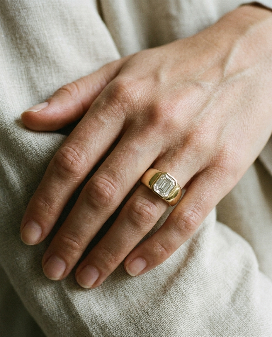 The Remi Select — Bezel-Set Cigar Band Square Emerald in 18K Yellow Gold