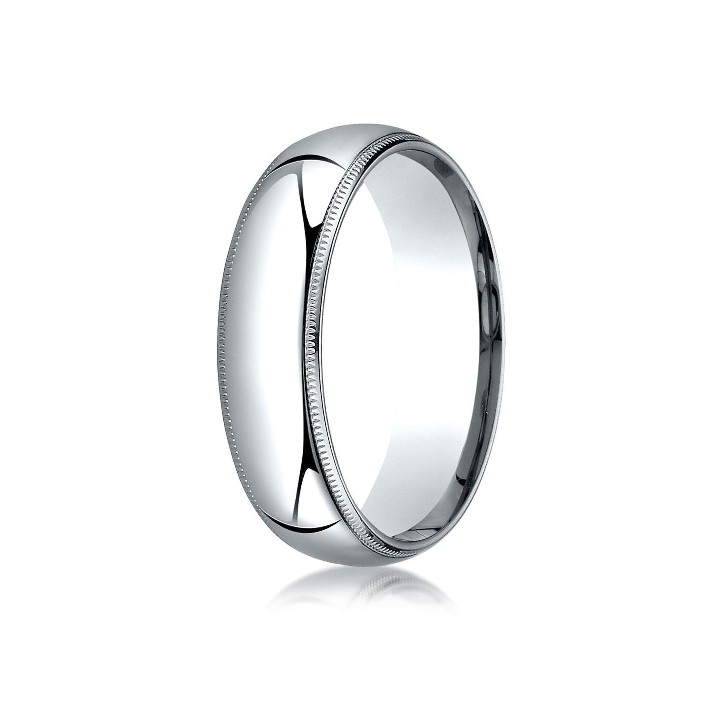 6mm Slightly Domed Milgrain Comfort-Fit Wedding Band, in 18K White Gold | RockHer
