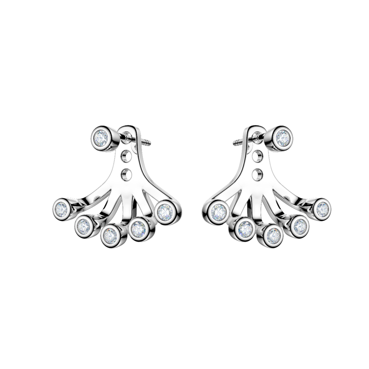 ROCKHER.925 Sterling Silver Six Point Bezel Set Cubic Zirconia Adjustable Pierced Earring Jacket with Matching 4 Prong Classic Studs – side profile | RockHer