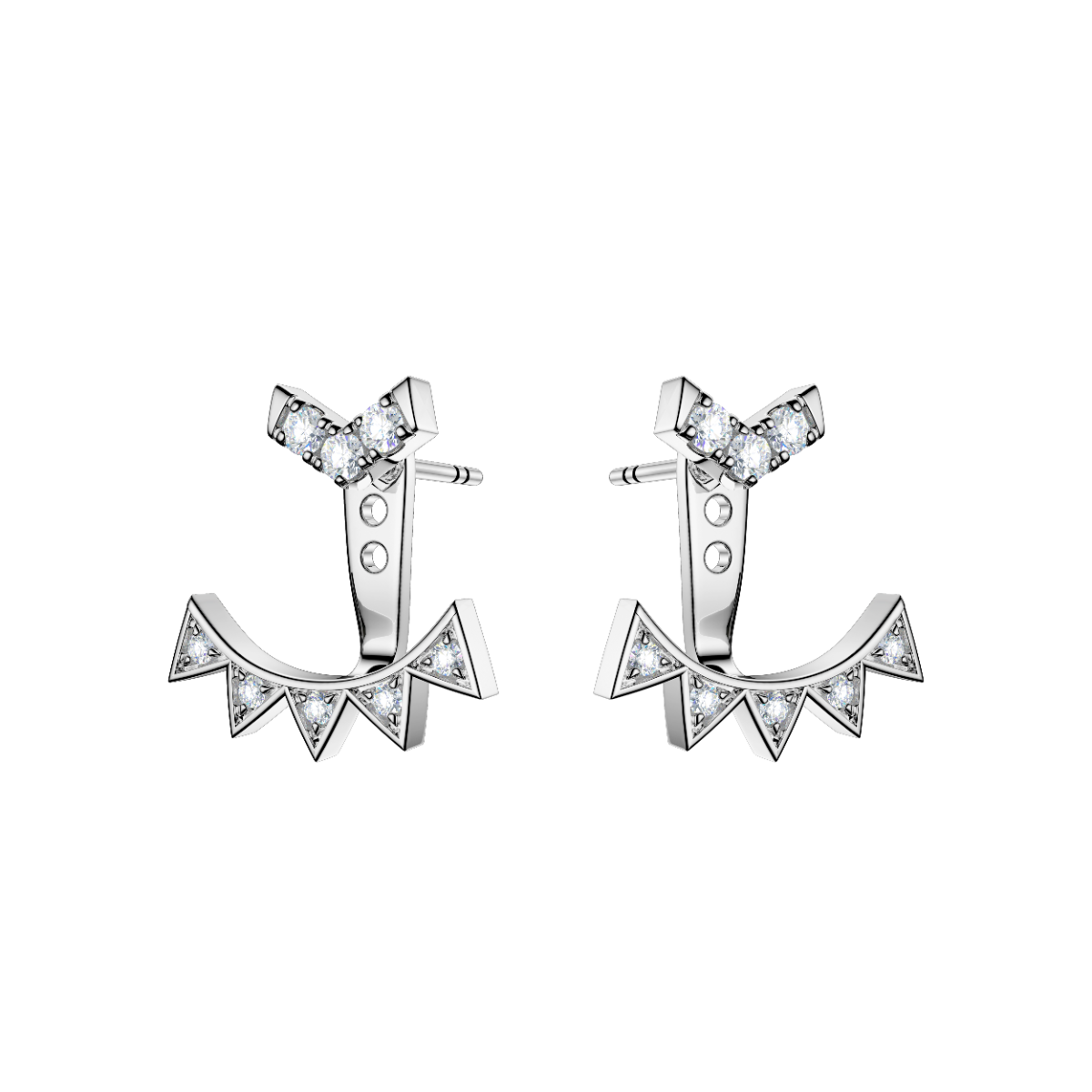 ROCKHER.925 Sterling Silver 'V" Pave Set Cubic Zirconia Adjustable Pierced Earring Jacket with Matching V Prong Studs – side profile | RockHer