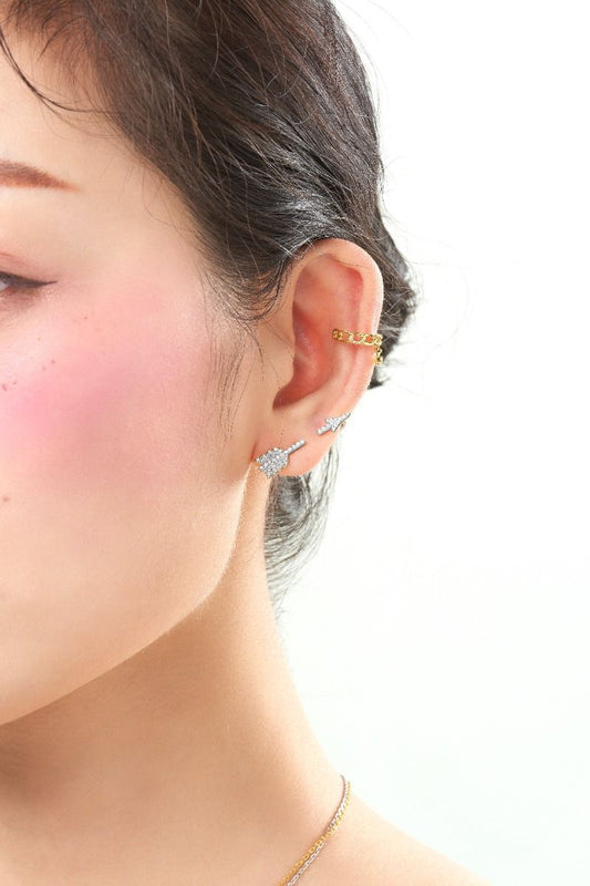 ROCKHER .925 Sterling Silver 3/4CTW White Cubic Zirconia Pierce Your Arrow Dangle Cuff Earring