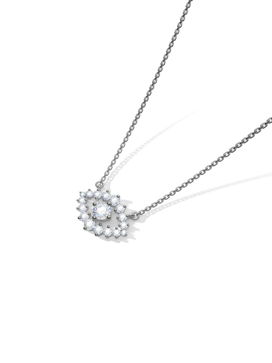 ROCKHER.925 Sterling Silver White Cubic Zirconia Halo Evil Eye Charm Pendant Necklace - 18" – side profile | RockHer