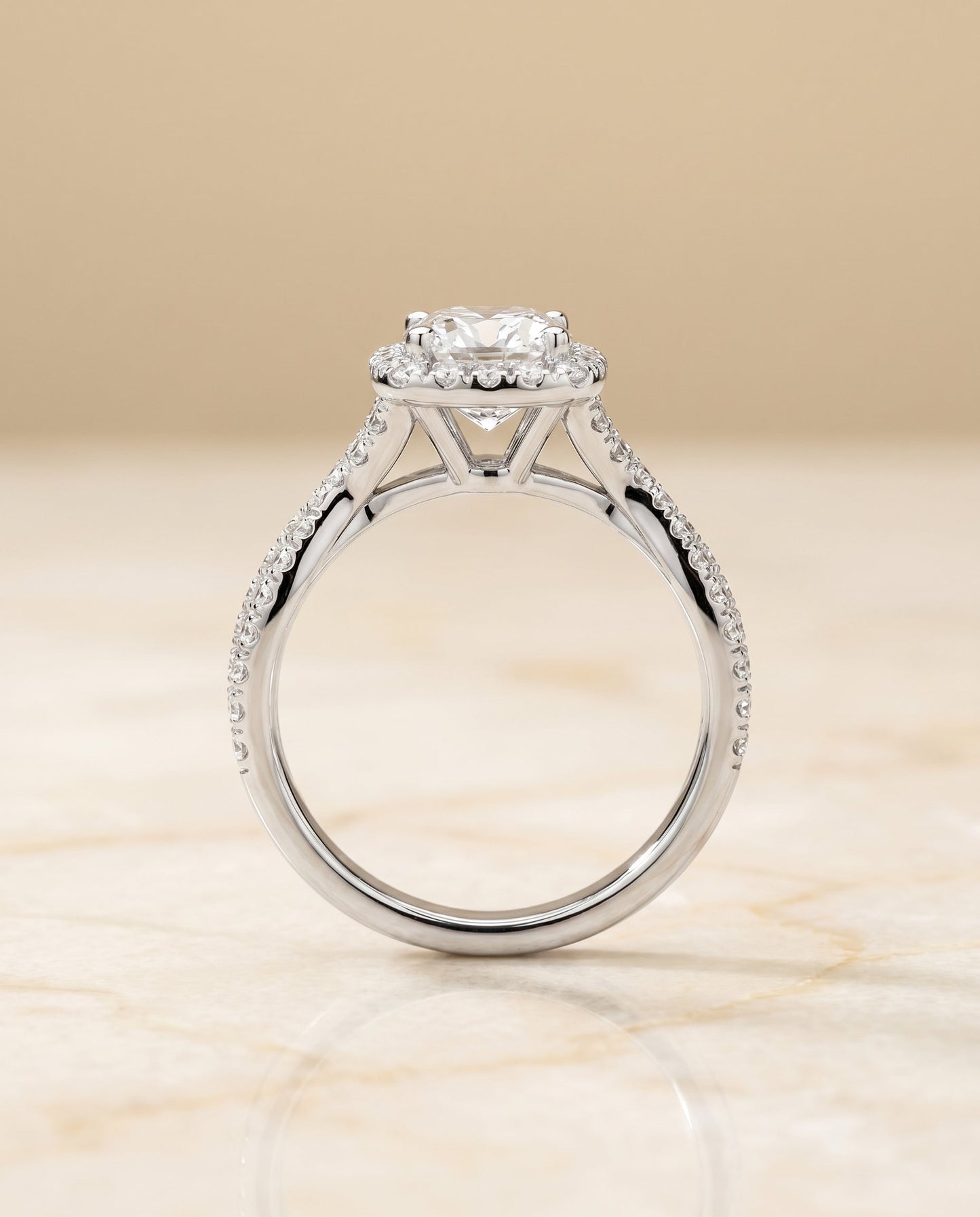 Audra Select Twisted Scalloped Pave Halo Cushion in Platinum – view 5