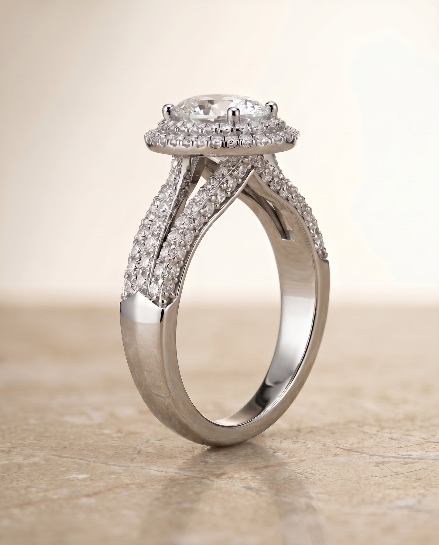 Mariah Select Three Tier Halo Crown Emerald Cut in 18K White Gold – view 5