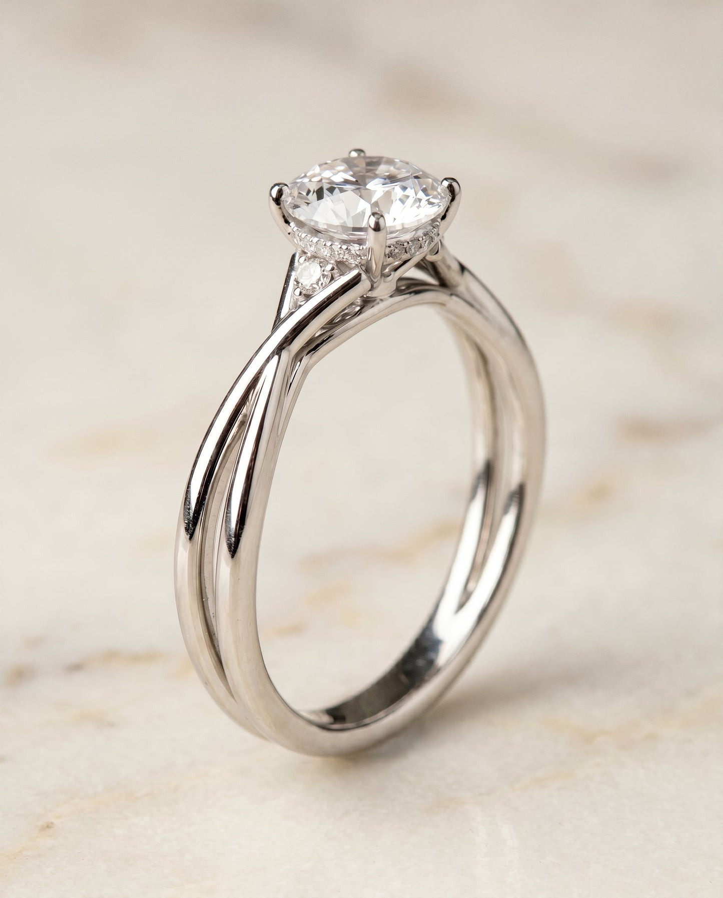 Dusty Select Twisted Shank Hidden Halo Solitaire in Platinum – view 5