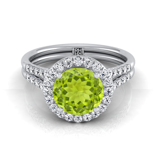 แหวนหมั้นแบบฮาโลว์หัวแหวนแยกชิ้นฝรั่งเศสประดับเพชรทรงกลมเจียระไนแบบบริลเลียนท์แพลตตินัม - 3/8ctw