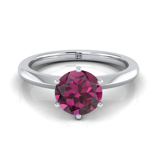 18K White Gold Round Brilliant Garnet Pinched Comfort Fit Claw Prong Solitaire Engagement Ring