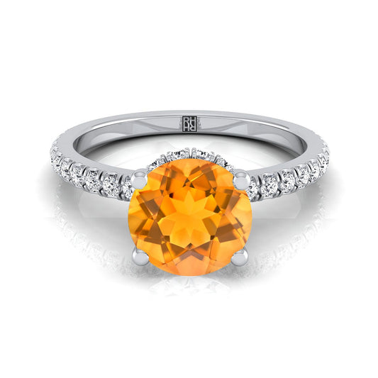 Platinum Round Brilliant Citrine Secret Diamond Halo French Pave Solitaire Engagement Ring -1/3ctw