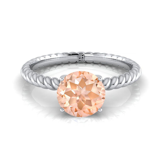 Platinum Round Brilliant Morganite Twisted Rope Solitaire With Surprize Diamond Engagement Ring