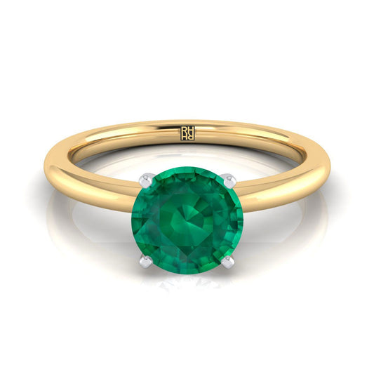 14K Yellow Gold Round Brilliant Emerald Round Comfort Fit Claw Prong Solitaire Engagement Ring