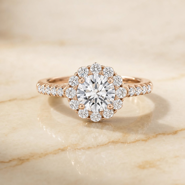 ตัวเรือนแหวนหมั้นเพชร Musetta ทรงกลม ฝังหนาม ทองคำชมพู 14K จาก RockHer