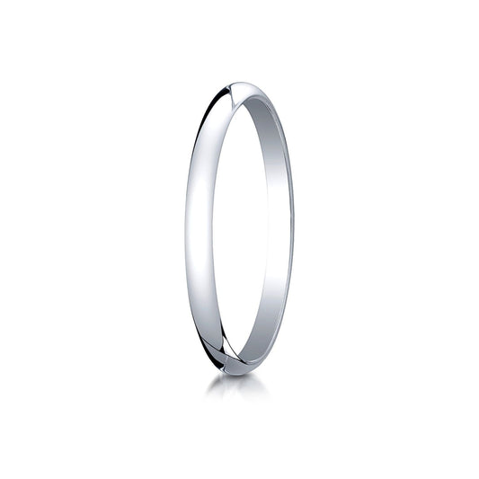 แหวนวงรีแบบดั้งเดิมทองคำขาว 14k หนา 2.0 มม. โค้งเล็กน้อย