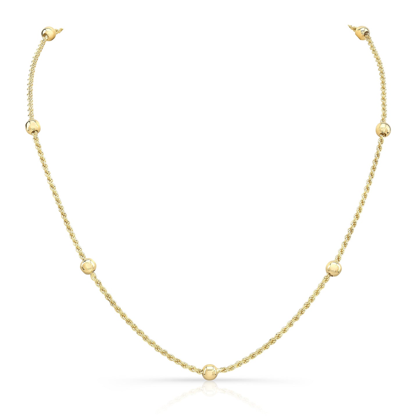 14K Yellow Gold Beaded Station Chain Necklace, 18 Inch – side profile | RockHer