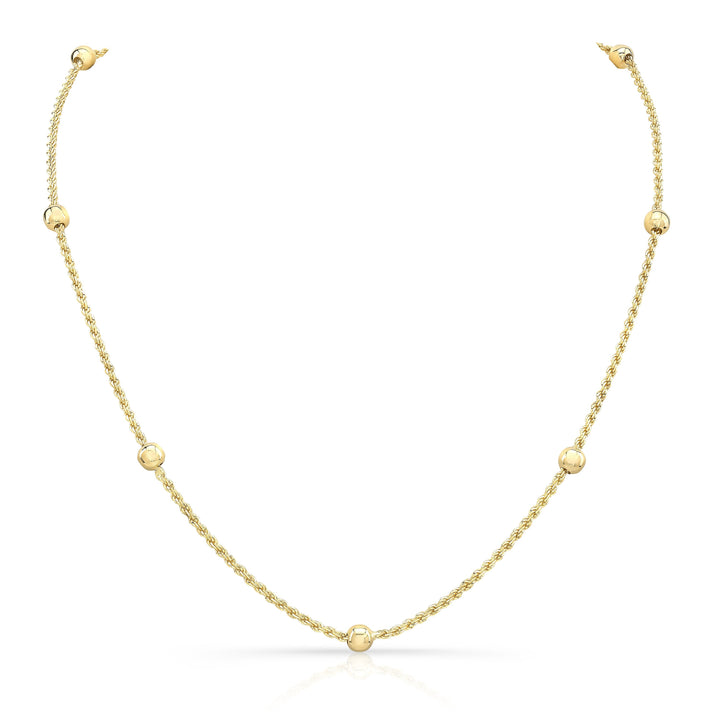 14K Yellow Gold Beaded Station Chain Necklace, 18 Inch – side profile | RockHer