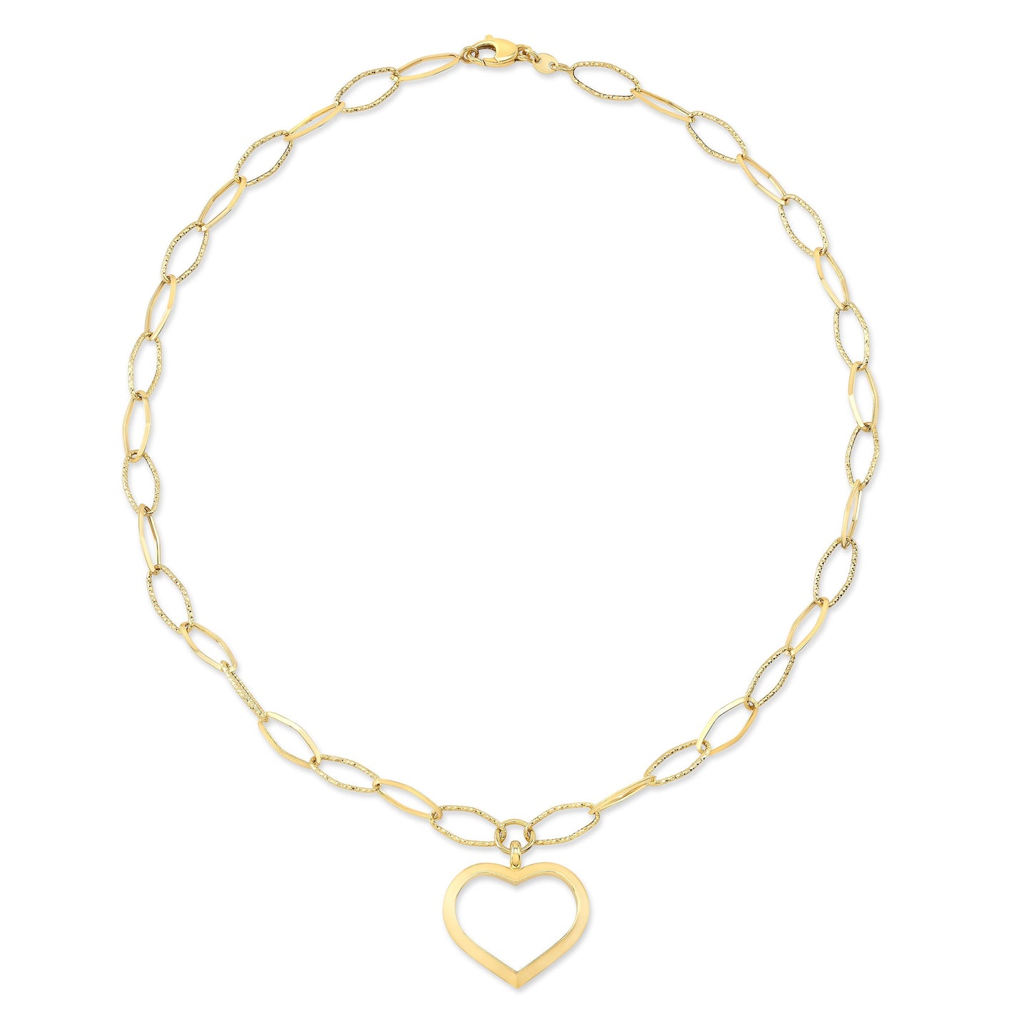 14K Yellow Gold Paperclip Chain with Heart Pendant, 17 Inch – side profile | RockHer