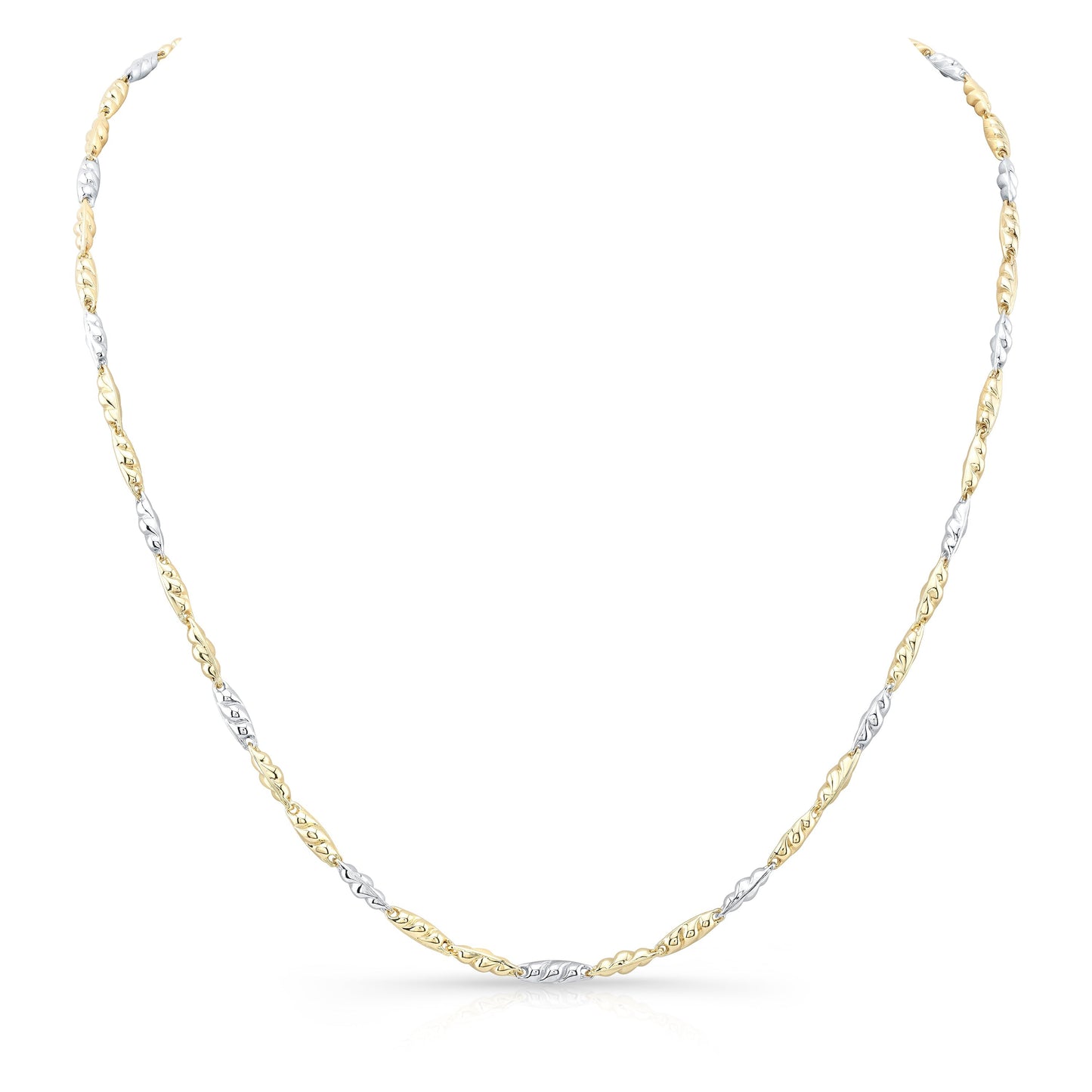 14K Two-Tone Gold Oval Textured Link Necklace, 18 Inch – side profile | RockHer