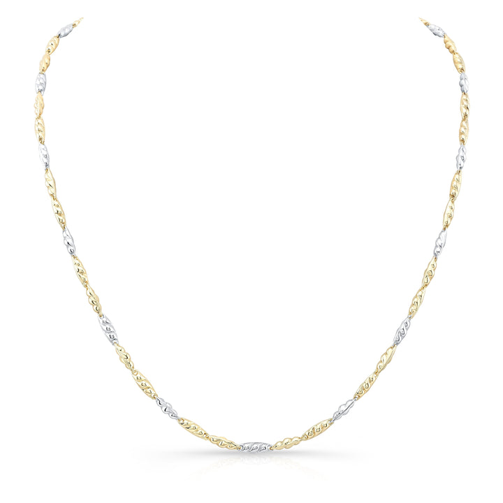 14K Two-Tone Gold Oval Textured Link Necklace, 18 Inch – side profile | RockHer