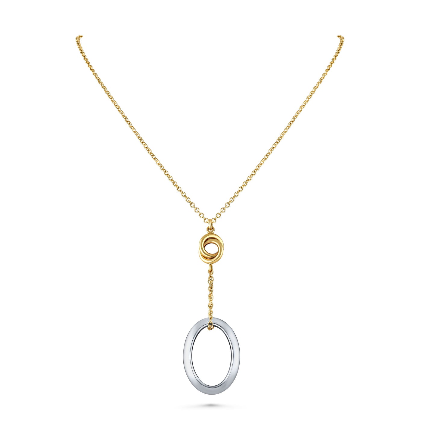 14K Two-Tone Gold Y Necklace with White Gold Pendant, 17 Inch – side profile | RockHer