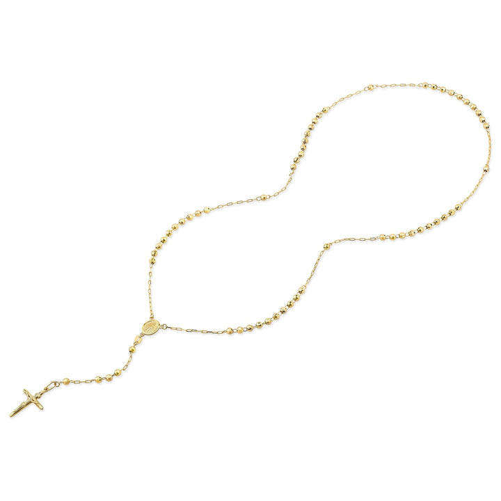 14K Yellow Gold Beaded Station Chain with Cross, 26 Inch – side profile | RockHer