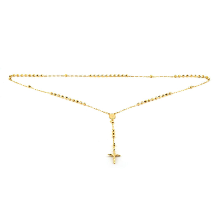 14K Yellow Gold Beaded Station Chain with Cross, 26 Inch – detail view | RockHer