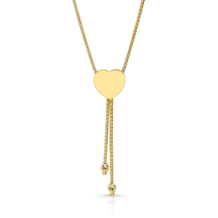 14K Yellow Gold Bead Chain with Heart Pendant, 18 Inch – side profile | RockHer