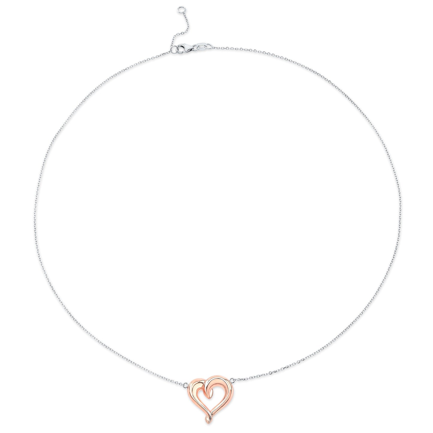 14K White Gold Cable Chain with Rose Gold Heart Pendant, 16 Inch – side profile | RockHer