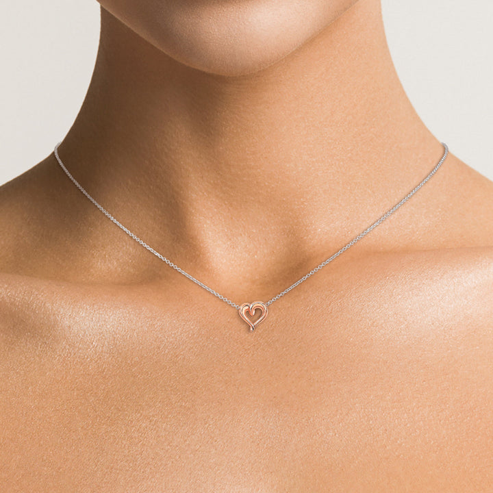 14K White Gold Cable Chain with Rose Gold Heart Pendant, 16 Inch – detail view | RockHer