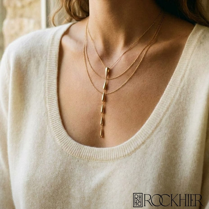 สร้อยคอ Pear Link Y Necklace ทรงหยดน้ำ ตัวเรือนทองคำเหลือง 14K จาก RockHer