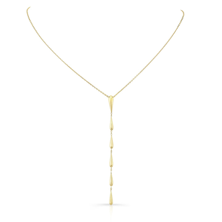 14K Yellow Gold Pear Link Y Necklace, 18 Inch – detail view | RockHer