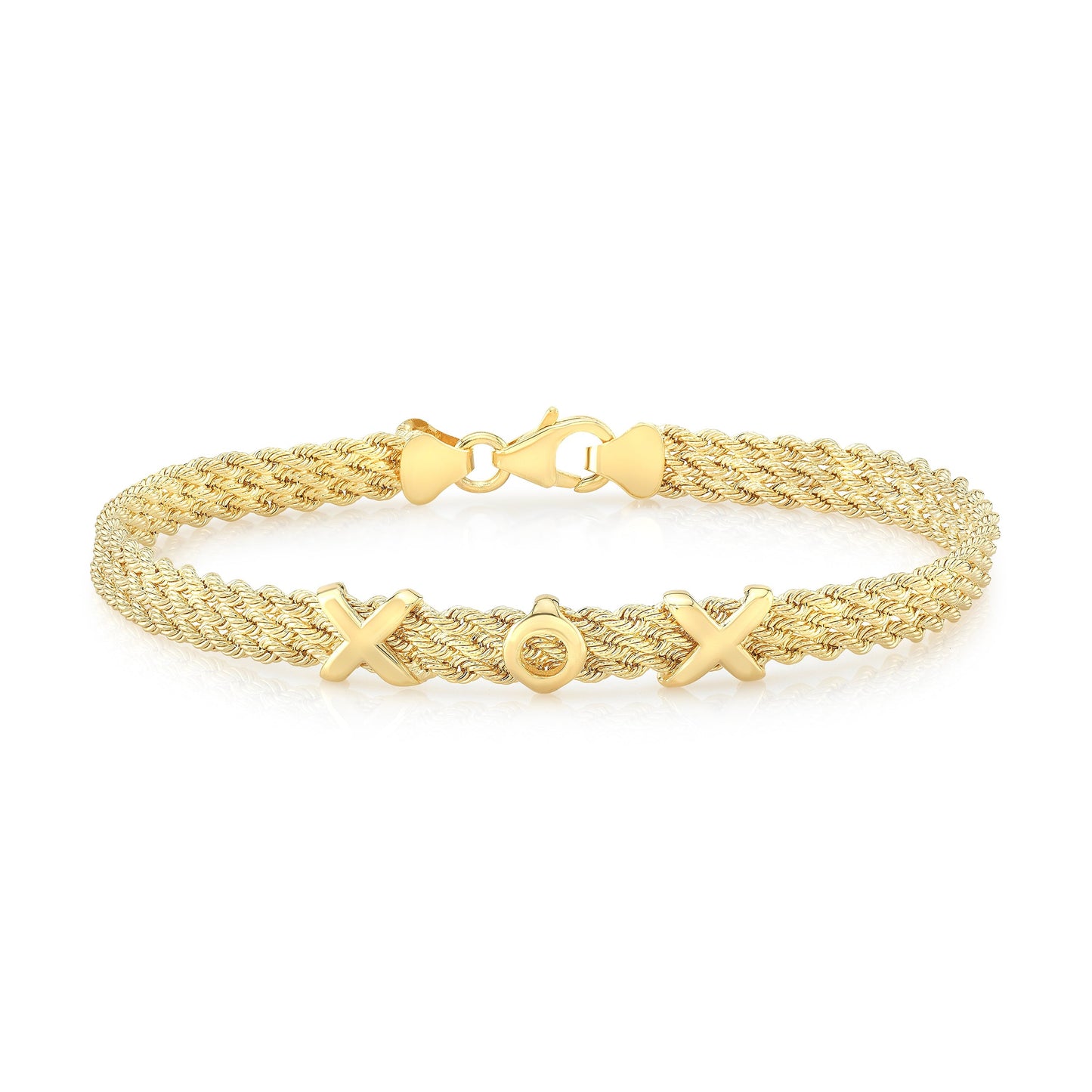14K Yellow Gold Textured XOX Link Bracelet, 7.5 Inch – side profile | RockHer