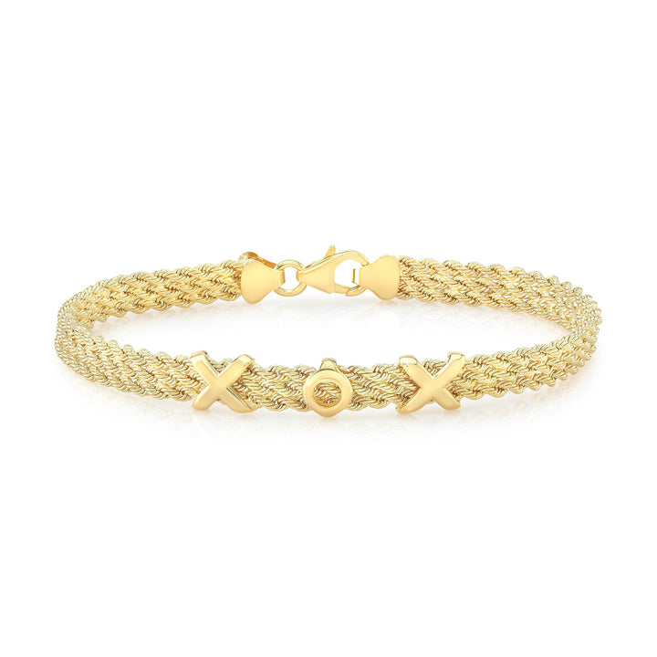 14K Yellow Gold Textured XOX Link Bracelet, 7.5 Inch – side profile | RockHer