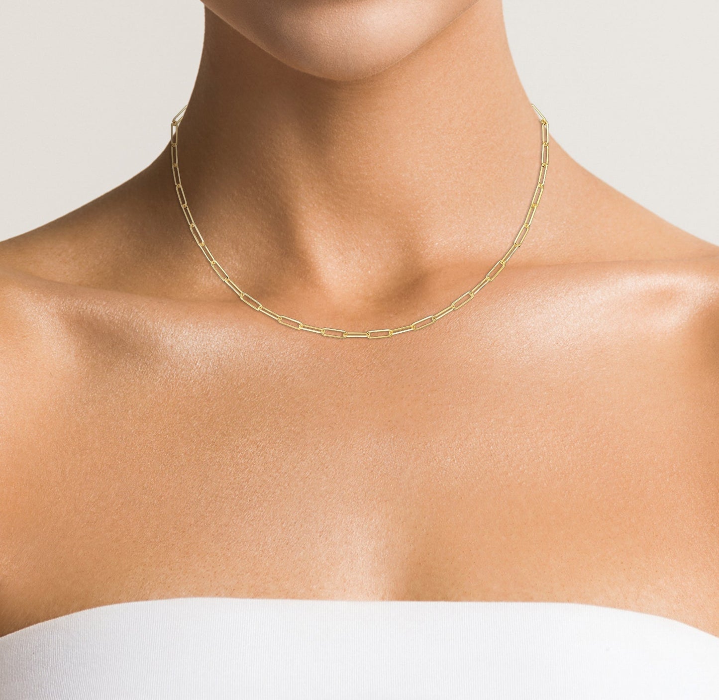 14K Yellow Gold Paperclip Chain Necklace, 18 Inch – detail view | RockHer
