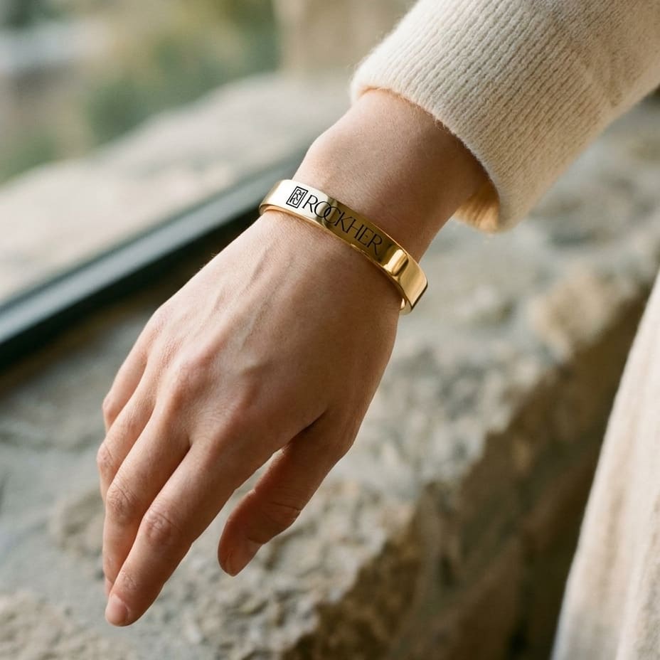 14K Yellow Gold Spiga Chain Bracelet, 7.5 Inch, worn close-up portrait