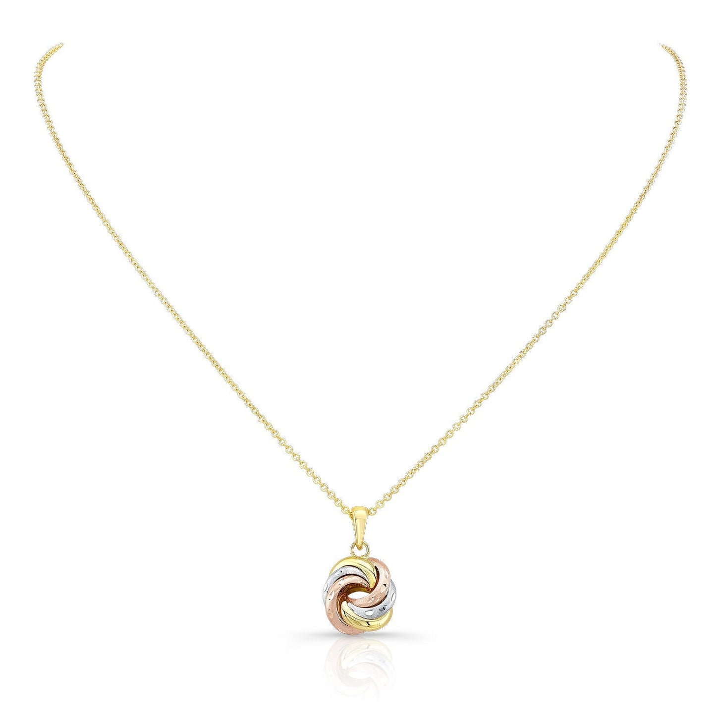 14K Tri-Color Gold Love Knot Pendant Necklace, 18 Inch – side profile | RockHer
