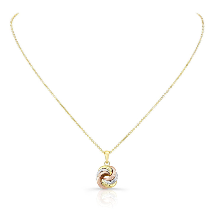 14K Tri-Color Gold Love Knot Pendant Necklace, 18 Inch – side profile | RockHer