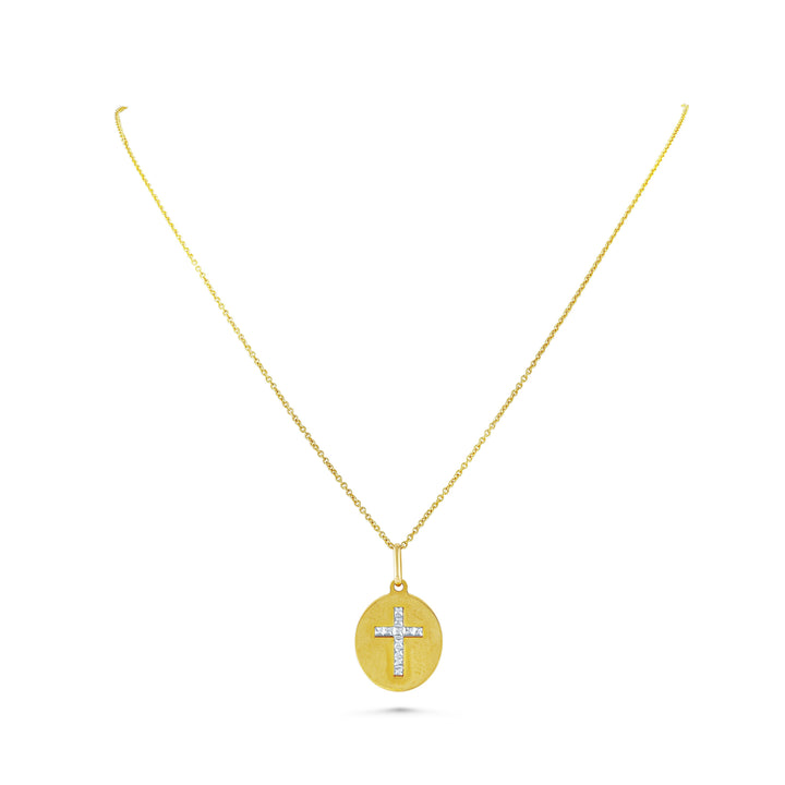 14K Yellow Gold Round Medal with Cross Necklace, 17.5 Inch – side profile | RockHer