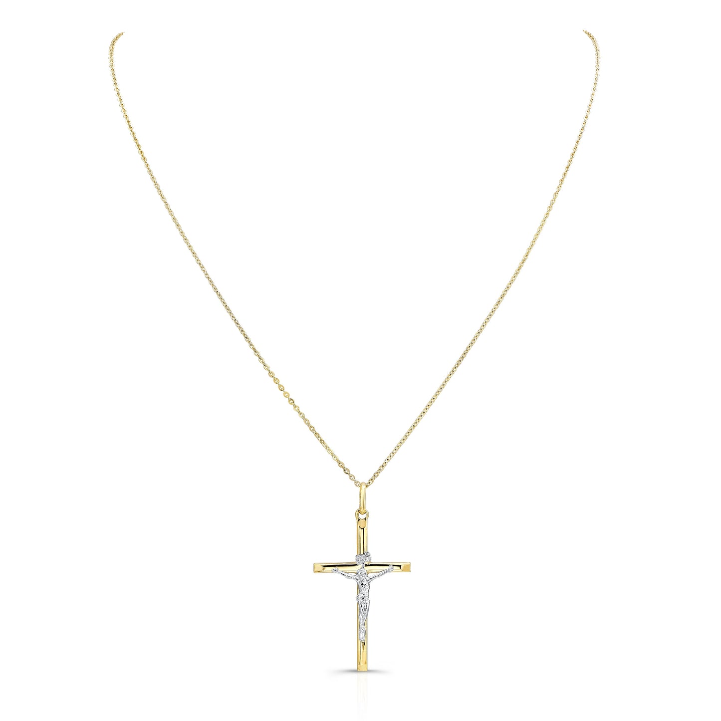 14K Two-Tone Gold Diamond-Cut Crucifix Pendant Necklace, 20 Inch – side profile | RockHer