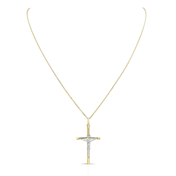 14K Two-Tone Gold Diamond-Cut Crucifix Pendant Necklace, 20 Inch – side profile | RockHer